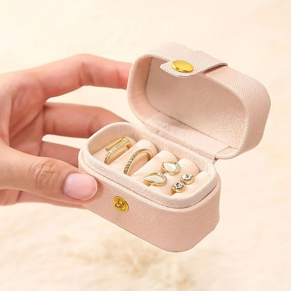 Chic Mini Faux Leather Jewelry Box for Rings & Earrings - Portable Organizer